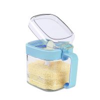 调味罐玻璃盐罐厨房调料罐子家用调料瓶糖罐油壶盐味精调料盒套装 蓝色500ML 单个