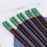 实木5色筷子家用中式圆头成人5-10双装木快子ins防霉防滑环保筷子 繁花似锦(翡翠绿) 家用简装5双