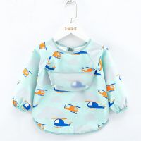 宝宝吃饭围兜儿童罩衣防水防脏秋冬长袖婴儿硅胶围兜男女反穿护衣 绿色直升机 90 90码(建议0-2)