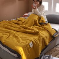 空调被夏季被子夏凉被四季通用春秋薄款被芯可机洗水洗棉夏被单人 姜黄(撞色) 110x150cm(午休被)