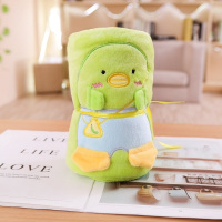 夏季单人法兰绒毯子夏天办公室午睡空调小被子汽车空调毯薄款便携 小绿鸡 (小卷毯0.8*1米儿童款)