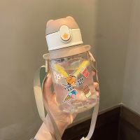 夏日ins水杯带吸管女韩版简约杯子学生可爱高颜值便携随手塑料杯 冰淇淋猫咪[520ml] 高颜值[单杯]