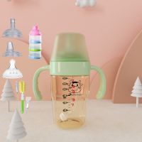 欣田ppsu新生婴儿童吸管式学饮杯鸭嘴杯喝水杯子带手柄奶瓶大宝宝 方型瓶180毫升ppsu橄榄绿 【单奶瓶子】