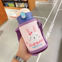 儿童保温杯男女学生可爱吸管水杯宝宝水壶幼儿园两用喝水杯子防摔 304不锈钢[粉色小兔]400ml 一杯一盖送杯刷 +吸管