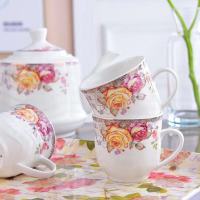 欧式陶瓷创意水具冷水壶茶具耐热客厅水杯咖啡杯茶杯家用杯子套装 芙蓉并蒂 六个杯