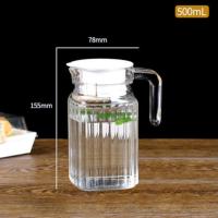 冷水壶玻璃耐高温大容量家用防爆泡茶叶自热年糕条凉杯烧一套瓶电 单只500ML 条纹壶
