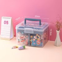 首饰耳钉项链收纳盒儿童发饰发夹头饰品整理盒少女心大容量收纳箱 蓝色+贴纸+内分格 小20cm*16cm*14.51cm