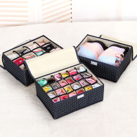 内衣收纳盒三件套装布艺有盖可折叠学生宿舍抽屉文胸袜子整理盒 可水洗款-深蓝圆点三件套