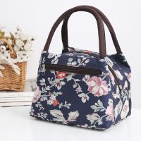 保温小熊饭盒包帆布手拎饭盒袋手提便当包韩版带饭小布包妈咪女包 001款深蓝牡丹