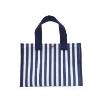 帆布袋大容量手提袋防水收纳袋学生拎书包旅行袋环保购物袋女包 蓝色条纹长肩带 小号
