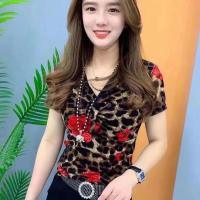 短袖女t恤女打底衫2021新款百搭时尚体恤衫修身显瘦百搭半袖女 红花玫瑰 2XL 125-135