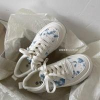 鲁鲁蛋 扎染小众设计大头鞋原创帆布鞋女百搭小白鞋学生ins潮板鞋 白兰 35