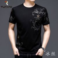 2021新款啄木鸟短袖T恤男士冰丝光棉夏季宽松休闲半袖体恤衫潮流 黑色 M/165建议95-115斤