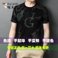 啄木鸟丝光棉圆领短袖男士T恤夏季韩版冰丝打底衫男体恤潮流男装 黑色 收藏店铺优先发货 165/M推荐90-115斤