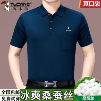 啄木鸟夏季上新中年男士短袖T恤桑蚕丝上衣polo韩版爸爸装潮 3088蓝色 165/84A 推荐100-120斤