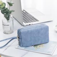 数据线收纳包电源包充电宝数码耳机充电器小便携式整理收纳包袋盒 尚艺微绒-挂绳款[雾霾蓝]