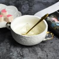 描金蝴蝶双耳碗儿童碗甜品碗汤盅蒸蛋碗燕窝盅麦片碗 金边双耳碗+金樱花勺