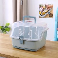 婴儿奶瓶收纳箱便携式防尘带盖沥水晾干架宝宝用品餐具储存置物盒 孔雀蓝