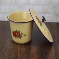 老式搪瓷盖盆,黄色盖盆,老式搪瓷盆,加深盆带,提手盖碗洗手盆 14厘米