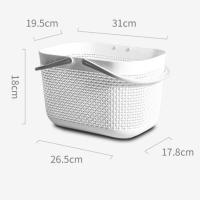 宜家同款居家收纳篮金属收纳篮框白色绿色灰色木手柄小提篮水果 白色PC仿藤编手提篮