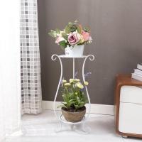 欧式花架铁艺加粗多层客厅阳台落地粗腿花架子室内绿萝吊兰花盆架 白色(高60cm)平盘款