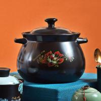 陶瓷砂锅明火耐高温汤煲陶土沙锅煤气锅炖锅明火家用煲汤加厚砂锅 红花[1.3升]1人 加厚
