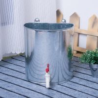 洗头桶理发店淋沐浴储澡手菜盆宿舍家用简易壁挂老款式白铁皮水桶 小号18斤水塑料龙头水流小