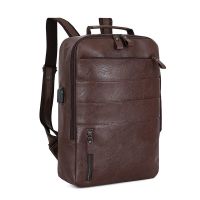 PU皮商务书包韩版女双肩包男包时尚电脑背包户外旅行包包 棕色