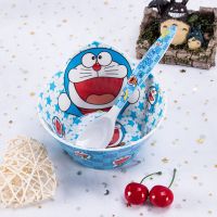 叮当猫儿童餐盘分格卡通套装幼儿园家用宝宝餐具套装小学生耐摔碗 造型碗+勺 叮当猫