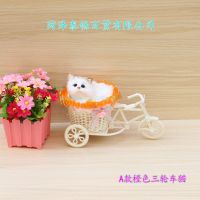 泰畅仿真猫咪会叫三轮车猫摆件花篮装饰品模型玩创儿童玩具毛绒 A款粉色三轮车黄头猫咪仿毛会叫