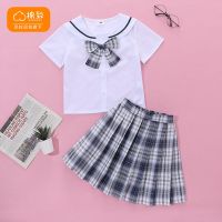 巴拉巴拉旗下女童套装jk制服儿童夏季学院风小学生裙子海军领格裙 白色-藏青色 120