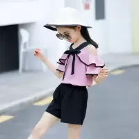 女童套装夏季2021新款时尚韩版儿童夏装女孩洋气露肩吊带两件套潮 粉紫色安迪短裤套装 偏小 建议拍大一码