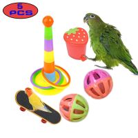 新款鹦鹉鸟玩具组合套装品套圈滑板推车球啃咬训练互动用具 特价5件套(颜色随机)