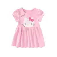 HelloKitty童装女童夏季连衣裙可爱圆领公主百褶连衣裙 浅粉 80cm