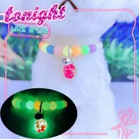 小狗猫咪荧光夜光珠发光闪光发亮宠物铃铛项圈荧光夜光项链发光圈 普亮七彩色项圈+红色金沙夜光珠 S码(适合0-3斤狗狗猫咪