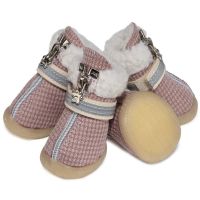 宠物鞋雪地靴狗狗棉鞋耐磨防滑加厚棉不冻脚冬季保暖鞋子厂家直销 1863淡紫 1号(建议3.5斤以下的狗狗)