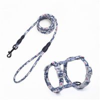 猫咪牵引绳防挣脱猫项圈幼猫外出胸背带卡通工字型遛猫绳宠物用品 藏青花 S-2到6斤内