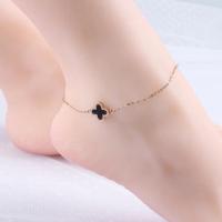 钛钢脚链女不掉色玫瑰金足链韩版简约森系个性潮闺蜜珠子脚踝脖链 幸运四叶草 脚链