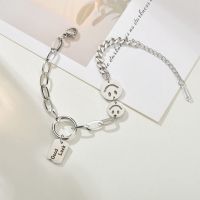 七夕礼物拼接钛钢情侣女笑脸表情手链学生气质百搭ins嘻哈冷淡风 银色[笑脸手链]