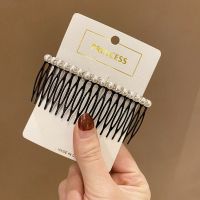 韩版头饰韩国珍珠发梳插梳刘海梳铁齿简约气质防滑带齿发卡发饰 珍珠发梳-小号