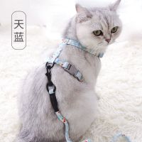 猫咪牵引绳遛狗背带链子防挣脱背心式溜猫绳子小型犬泰迪宠物用品 蓝色樱花 S[2-7斤]