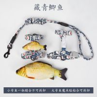 猫咪防挣脱牵引绳猫绳子遛猫绳猫胸背绳工字幼猫链子可调节溜猫绳 藏青[鲫鱼] 小号绳长1.5米[2-6斤]