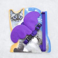 猫咪牵引绳防挣脱专用溜猫绳遛猫绳背心式背带项圈栓小猫绳子猫链 紫色带天使 超小型(建议4斤内使用)