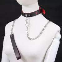 sm成人用品项圈牵引链调教女男奴狗奴pu皮心形可爱脖链可外出调情 优质pu爱心项圈牵引链