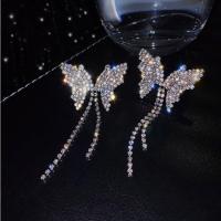 choker项圈水钻项链新娘蝴蝶结锁骨链短款颈链女简约颈带耳环套装 灵动缤放蝴蝶流苏-耳环A357