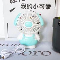 迷你风扇随身小型可充电款学生桌面宿舍大风力超静音手拿电扇批发 史努比蓝色 推荐款氛围灯+挂绳+数据线)