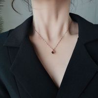 几何方块吊坠女小众设计钛钢项链ins冷淡风锁骨链简约毛衣链饰品 TGXL218-八方来财-(玫瑰金)