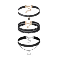 项链女锁骨链韩版学生情侣礼物项圈女百搭脖子饰品简约黑颈链短款 风姿卓越3件套