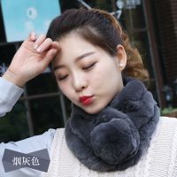 新款真獭兔毛女秋冬季围巾围脖保暖加厚百搭球球围巾时尚 深灰色 仿真獭兔毛