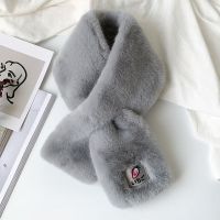 韩版毛毛小围巾女冬天加绒加厚保暖ins潮流百搭可爱少女学生围脖 草莓[灰色毛毛]